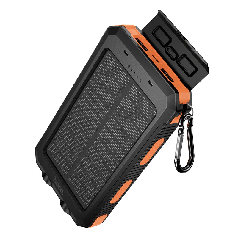 Hoco 8000mAh Solar Power Bank with Dual LED Lights Outdoor Charger Black J164