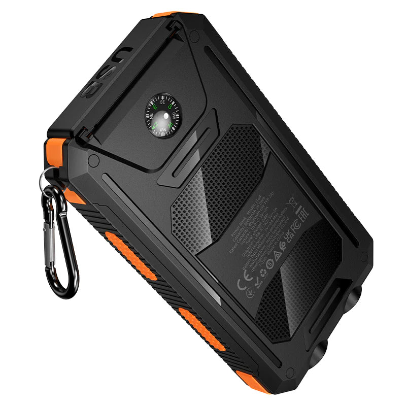 Hoco 8000mAh Solar Power Bank with Dual LED Lights Outdoor Charger Black J164