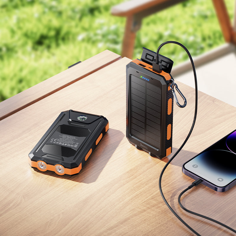 Hoco 8000mAh Solar Power Bank with Dual LED Lights Outdoor Charger Black J164