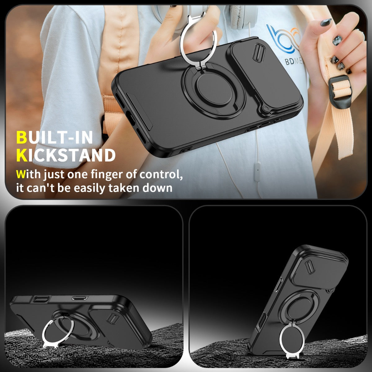 iPhone 17 Blacktech Magnetic TitanRing Armor Case