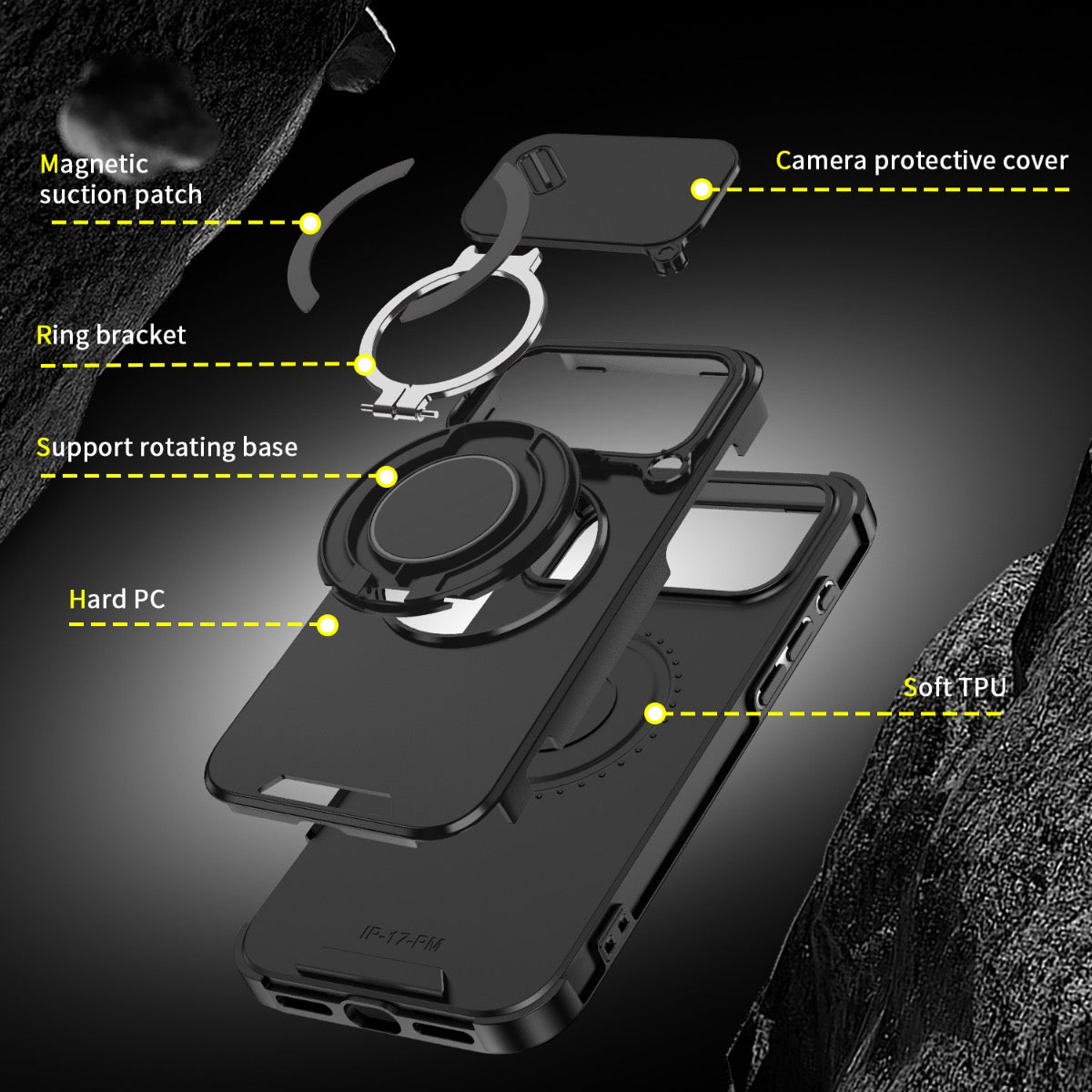 iPhone Air Blacktech Magnetic TitanRing Armor Case