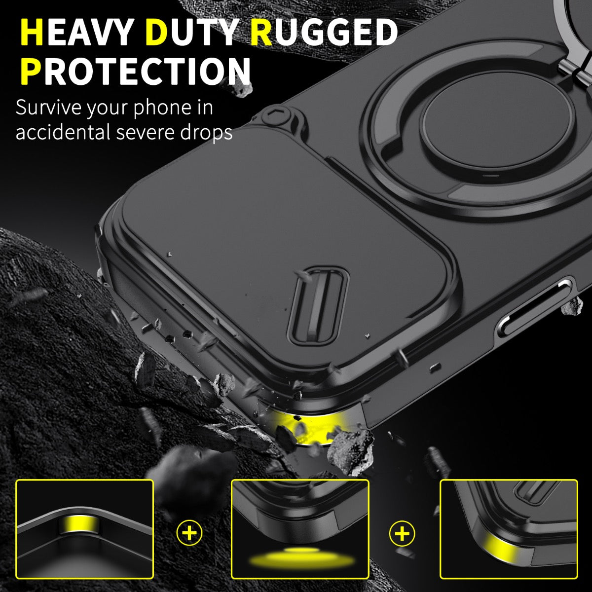 iPhone 17 Pro Blacktech Magnetic TitanRing Armor Case