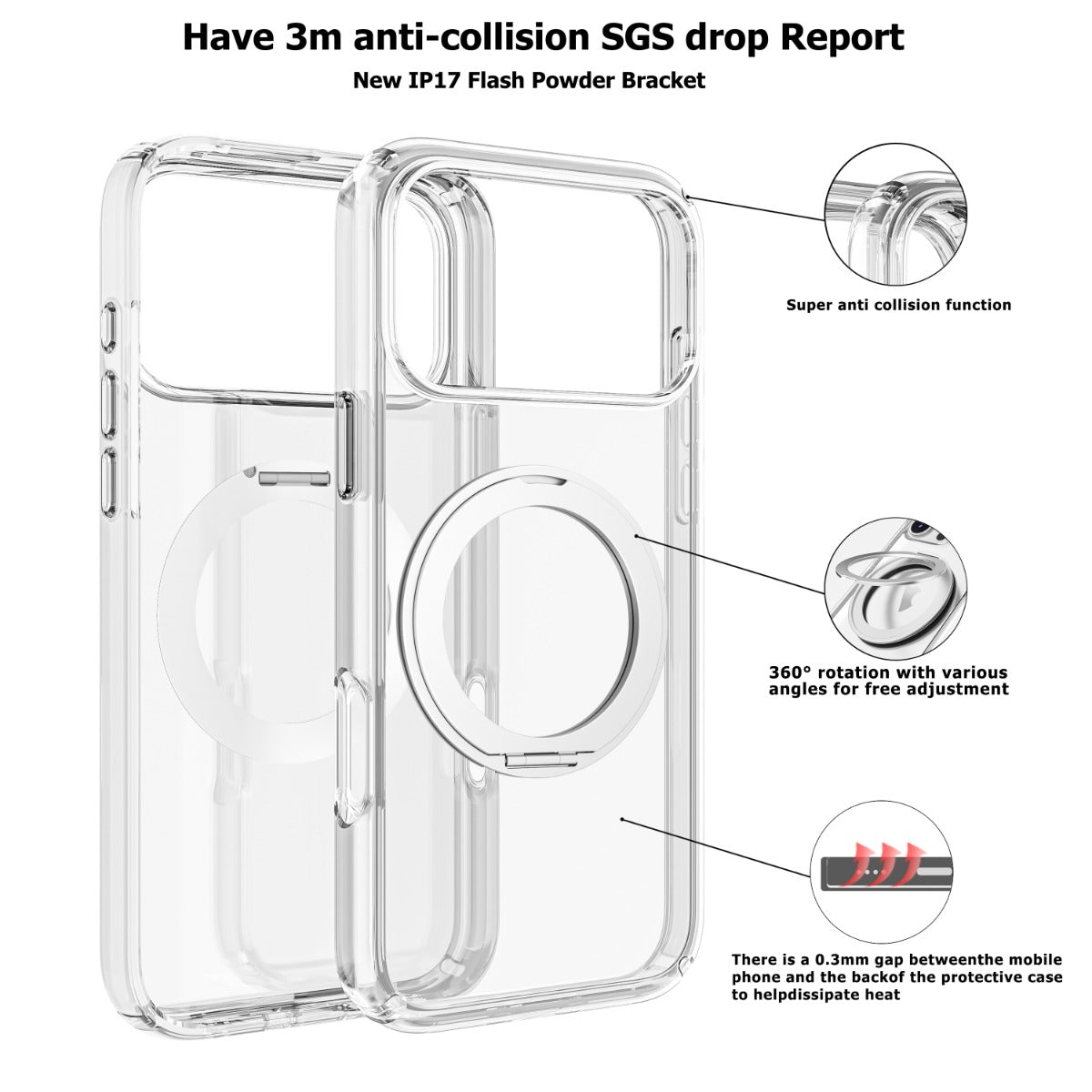 iPhone 16 Plus Blacktech Stay Clear Ring Case MagSafe Magnetic Ring Holder Grip