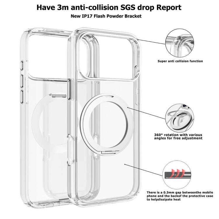 iPhone 16 Plus Blacktech Stay Clear Ring Case MagSafe Magnetic Ring Holder Grip