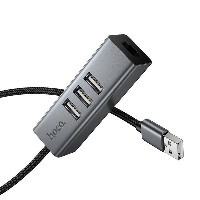Hoco 4-in-1 USB Hub with 3x USB 2.0 Ports and RJ45 Ethernet for Laptops