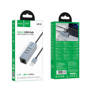 Hoco 4-in-1 USB Hub with 3x USB 2.0 Ports and RJ45 Ethernet for Laptops