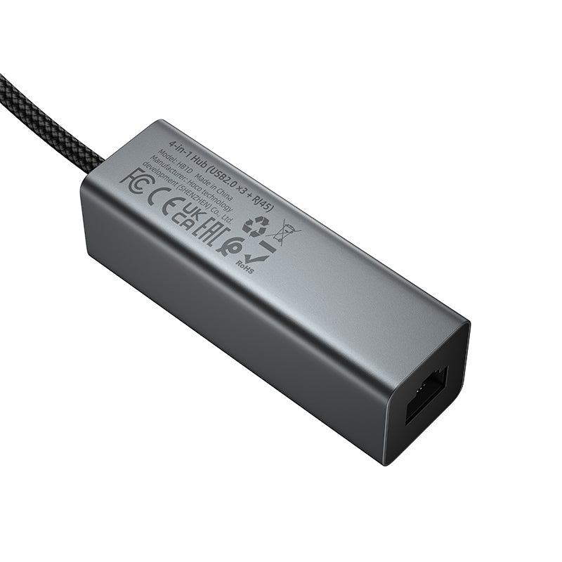 Hoco 4-in-1 USB Hub with 3x USB 2.0 Ports and RJ45 Ethernet for Laptops