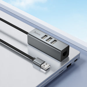Hoco 4-in-1 USB Hub with 3x USB 2.0 Ports and RJ45 Ethernet for Laptops