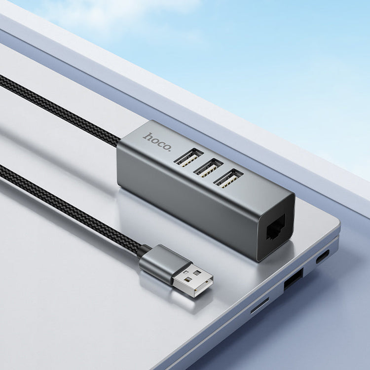 Hoco 4-in-1 USB Hub with 3x USB 2.0 Ports and RJ45 Ethernet for Laptops