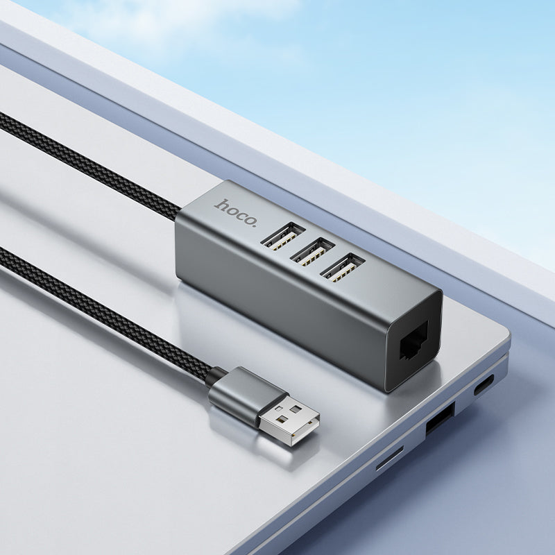 Hoco 4-in-1 USB Hub with 3x USB 2.0 Ports and RJ45 Ethernet for Laptops