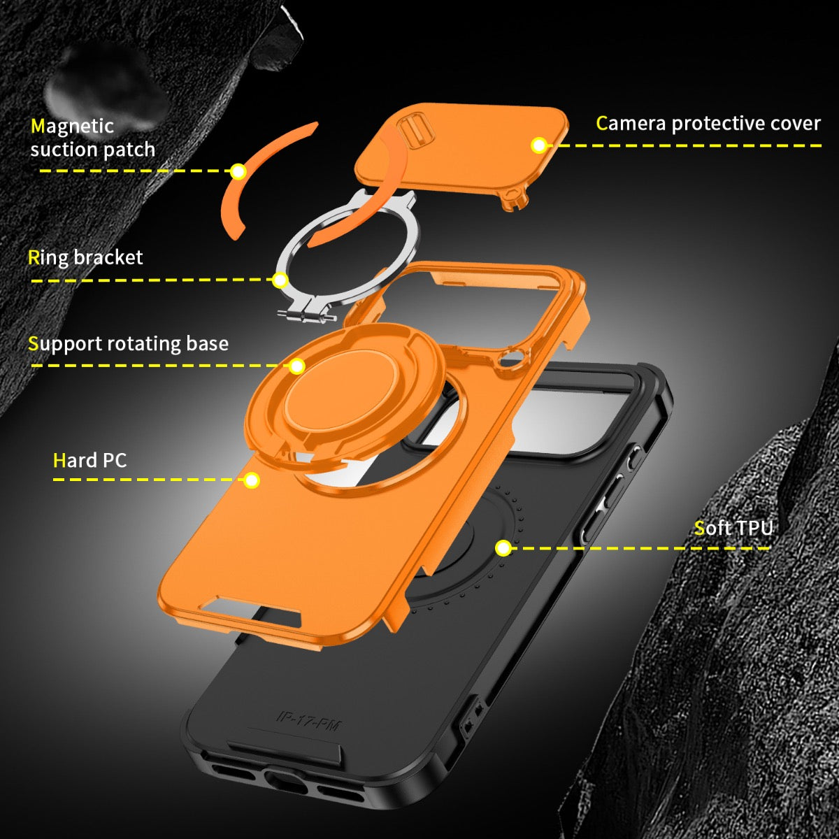 iPhone 17 Pro Max Blacktech Magnetic TitanRing Armor Case