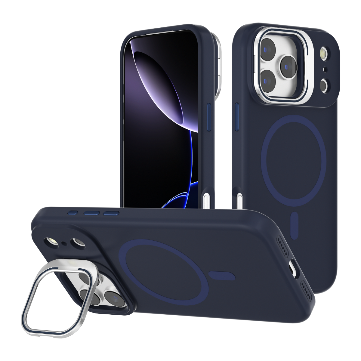 iPhone 17 Pro Blacktech Y2 Liquid Silicone With Camera Stand Case MagSafe Magnetic