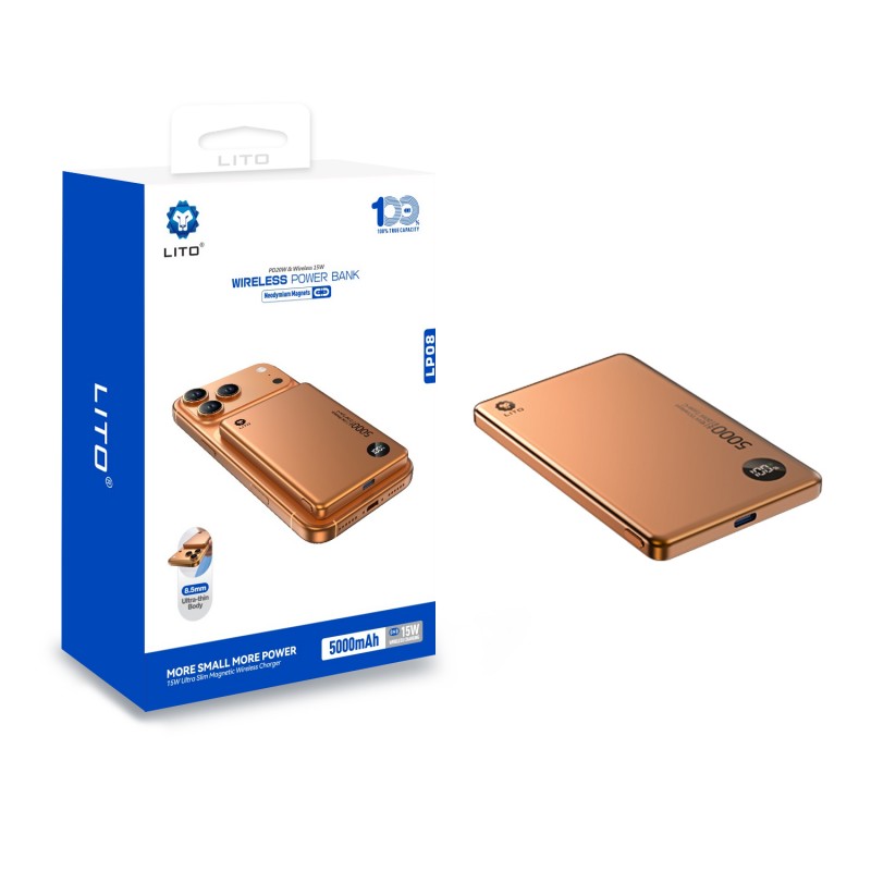 LITO 5000mAh Qi2 Magnetic Wireless Power Bank Ultra Slim with Display MagSafe LP08