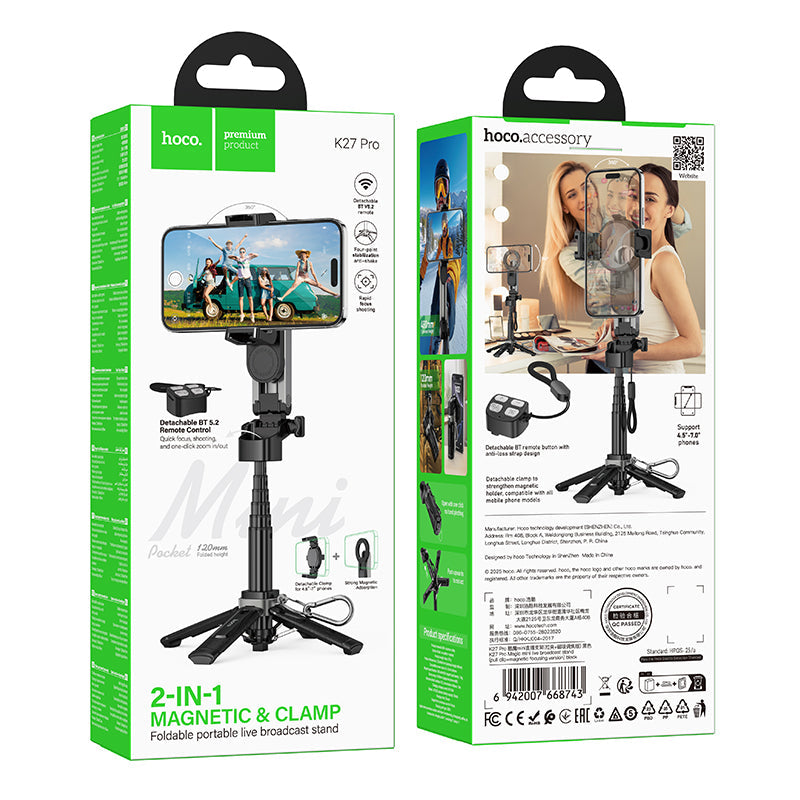 Hoco 48cm 3-in-1 Magnetic Live Broadcast Stand with Bluetooth Remote