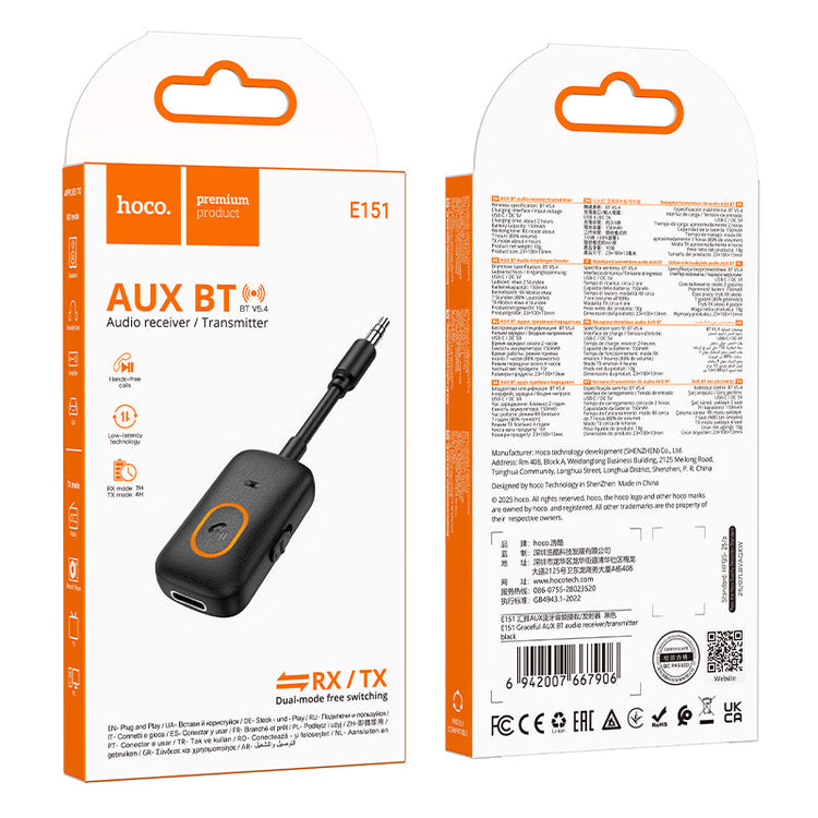 Hoco Bluetooth 5.4 AUX Audio Receiver and Transmitter Wireless Adapter E151