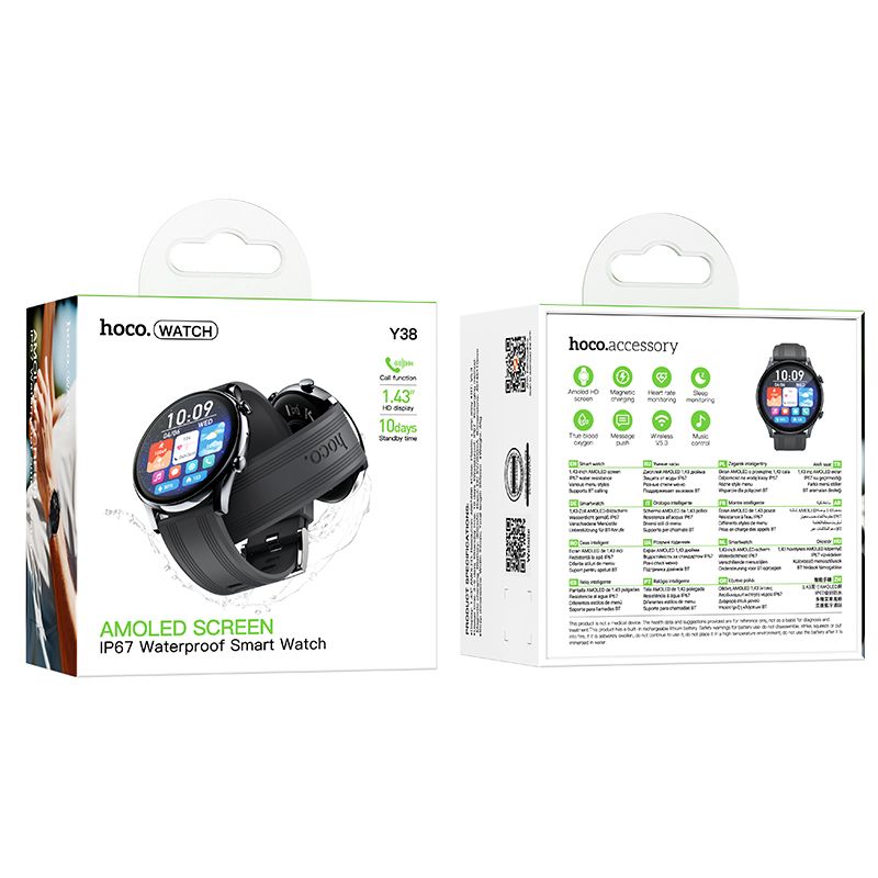 Hoco Round AMOLED Smart Watch Bluetooth Call Heart Rate Fitness Y38
