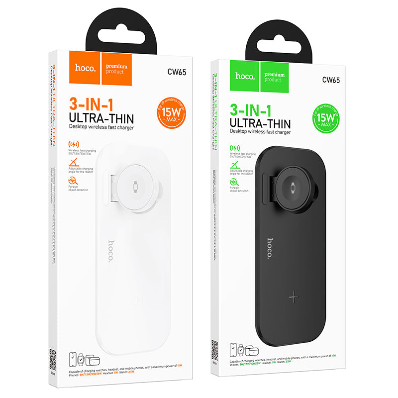 Hoco 3-in-1 Desktop Wireless Fast Charger for Phone Watch and Earbuds Stand CW65
