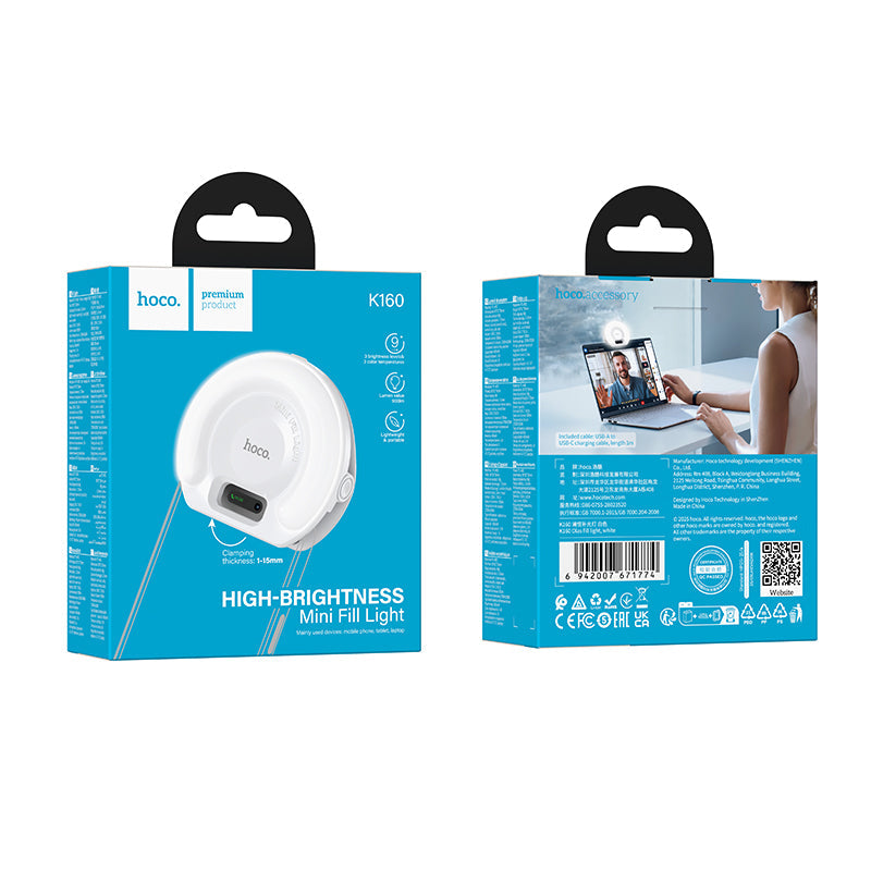 Hoco Clip-On LED Selfie Fill Light Rechargeable Adjustable Brightness Levels K160