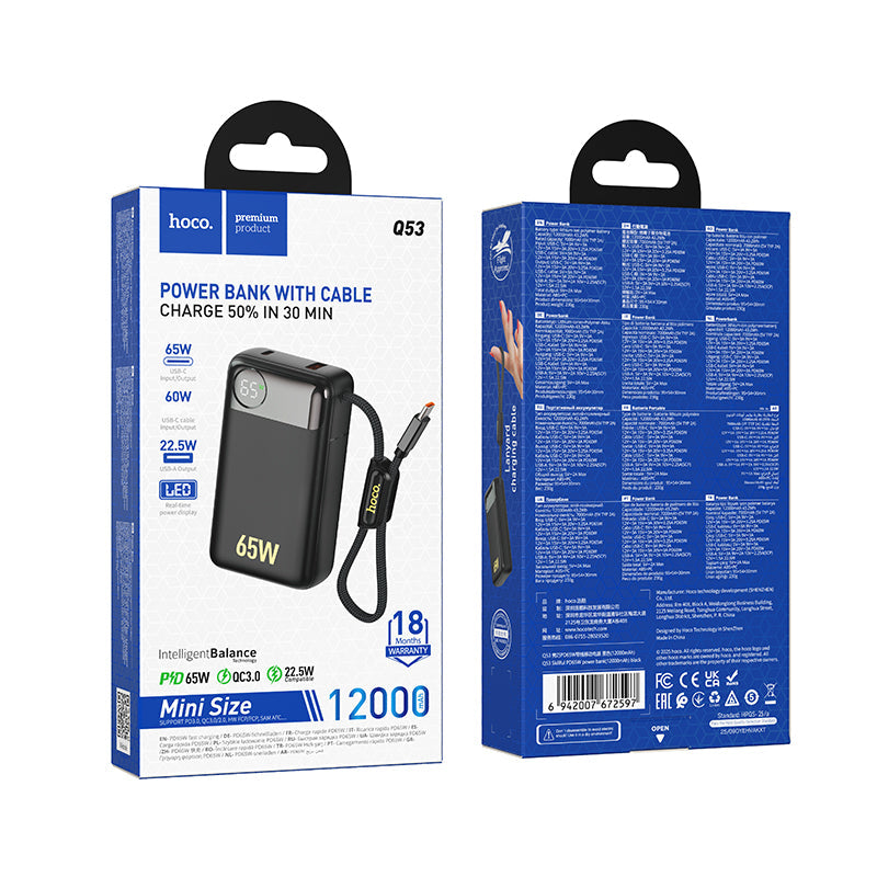 Hoco 12000mAh Power Bank 65W PD Fast Charging Multi-Protocol Support Portable Q53