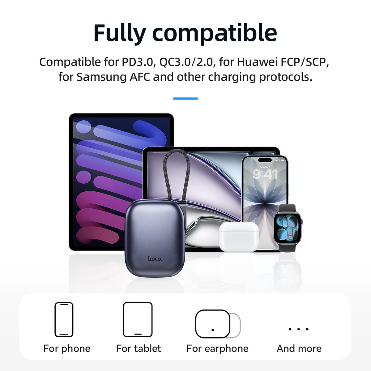 Hoco 10000mAh Compact Power Bank PD20W CCC Certified Super Small Built-In Cable Q49