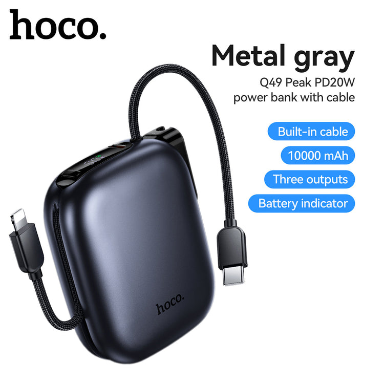 Hoco 10000mAh Compact Power Bank PD20W CCC Certified Super Small Built-In Cable Q49