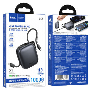 Hoco 10000mAh Compact Power Bank PD20W CCC Certified Super Small Built-In Cable Q49