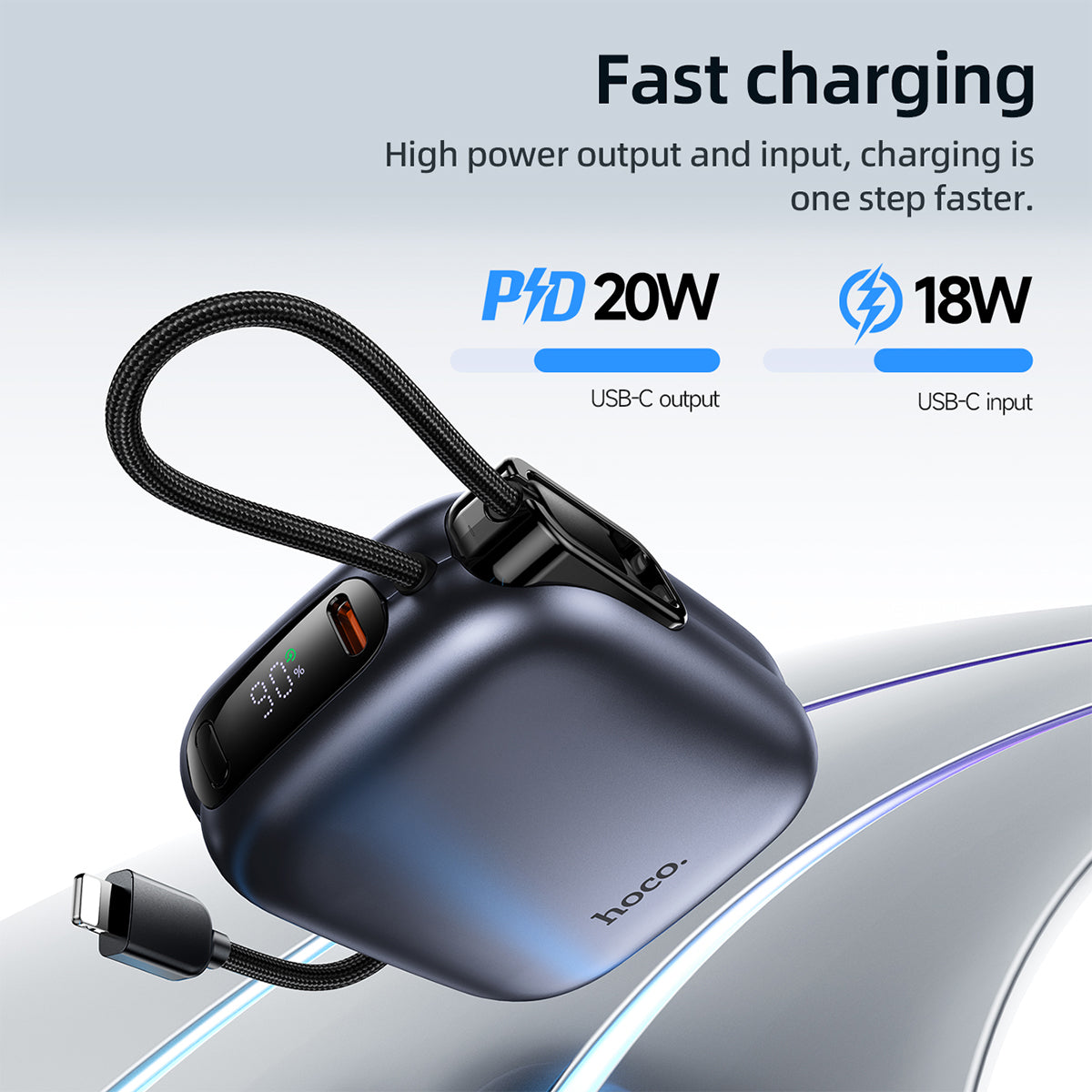 Hoco 10000mAh Compact Power Bank PD20W CCC Certified Super Small Built-In Cable Q49