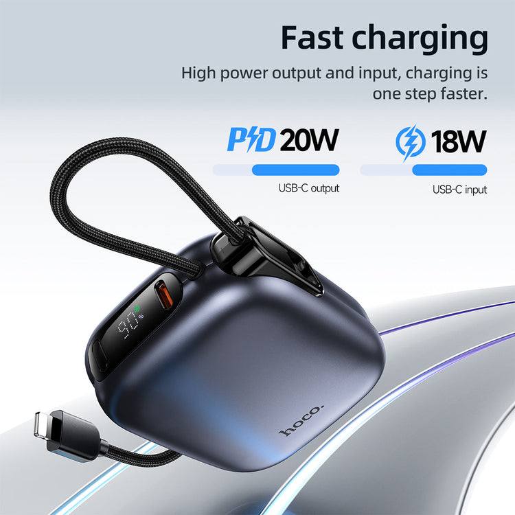 Hoco 10000mAh Compact Power Bank PD20W CCC Certified Super Small Built-In Cable Q49
