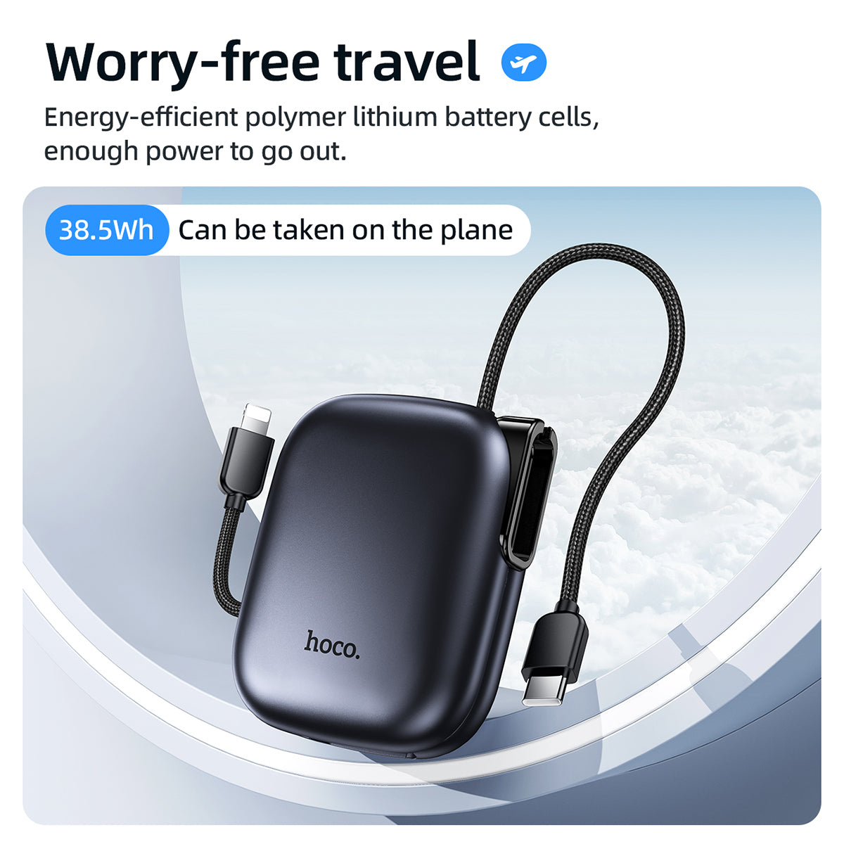 Hoco 10000mAh Compact Power Bank PD20W CCC Certified Super Small Built-In Cable Q49