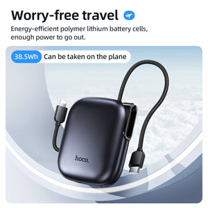 Hoco 10000mAh Compact Power Bank PD20W CCC Certified Super Small Built-In Cable Q49