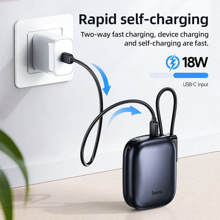 Hoco 10000mAh Compact Power Bank PD20W CCC Certified Super Small Built-In Cable Q49