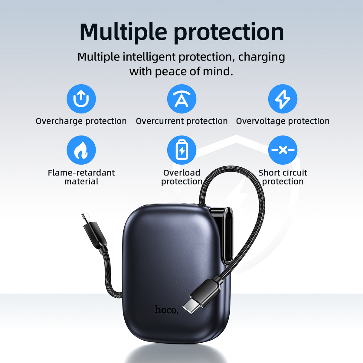 Hoco 10000mAh Compact Power Bank PD20W CCC Certified Super Small Built-In Cable Q49