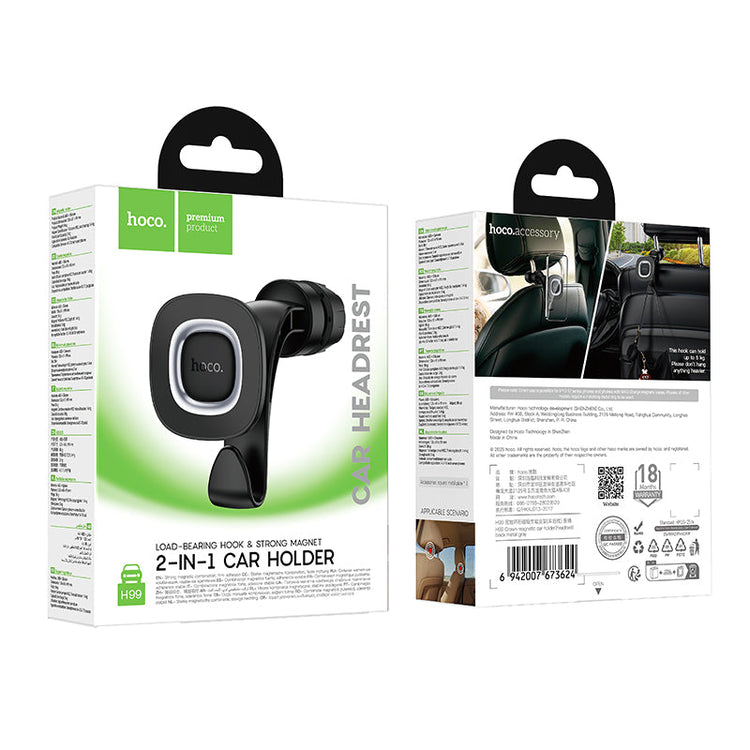 Hoco Magnetic Headrest Car Phone Holder with Built-In Hook and Adjustable Angle
