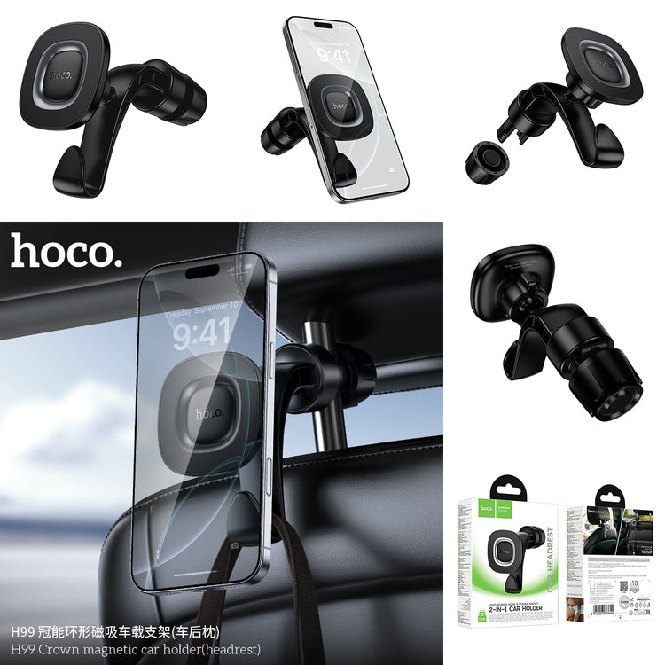 Hoco Magnetic Headrest Car Phone Holder with Built-In Hook and Adjustable Angle