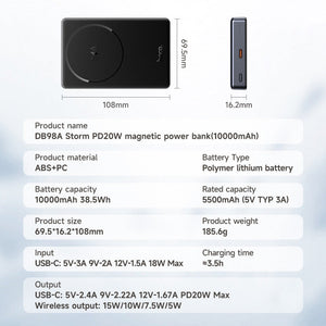 Hoco 5000mAh 20W Thin Storm Magnetic Wireless Power Bank MagSafe Slim Design DB98
