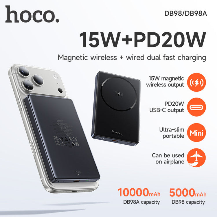 Hoco 10000mAh PD20W Thin Storm Magnetic Wireless Power Bank MagSafe Slim DB98A