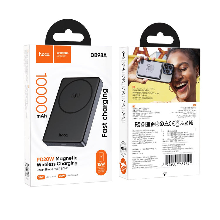 Hoco 10000mAh PD20W Thin Storm Magnetic Wireless Power Bank MagSafe Slim DB98A