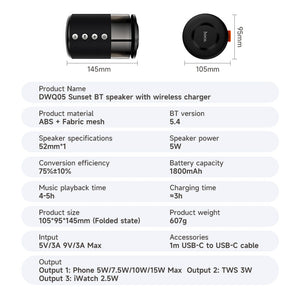 Hoco 4-in-1 Bluetooth Speaker 15W Magnetic Wireless Charger and Ambient Light DWQ05