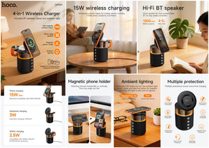 Hoco 4-in-1 Bluetooth Speaker 15W Magnetic Wireless Charger and Ambient Light DWQ05
