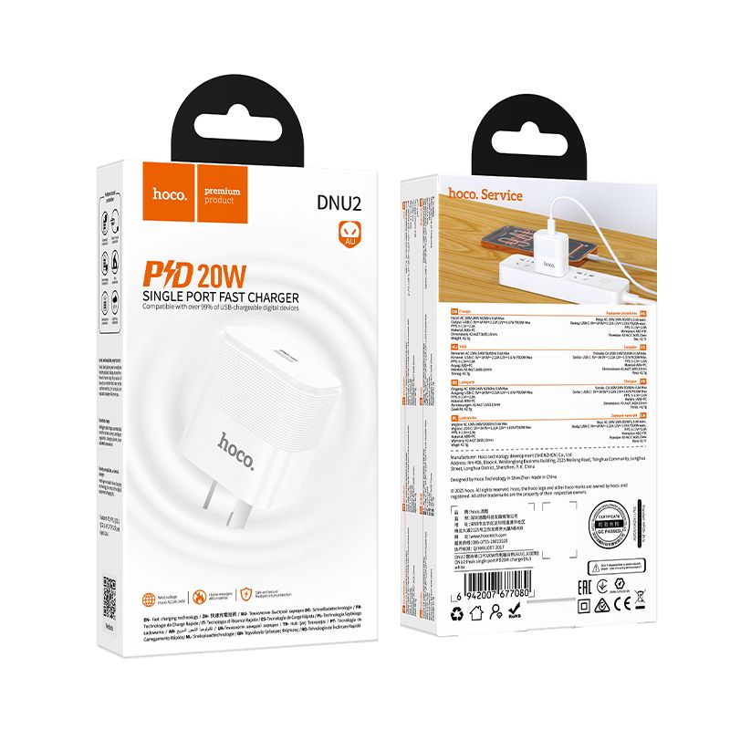 Hoco PD20W Charger AU Plug Fast Charging Adapter Smart IC DNU2