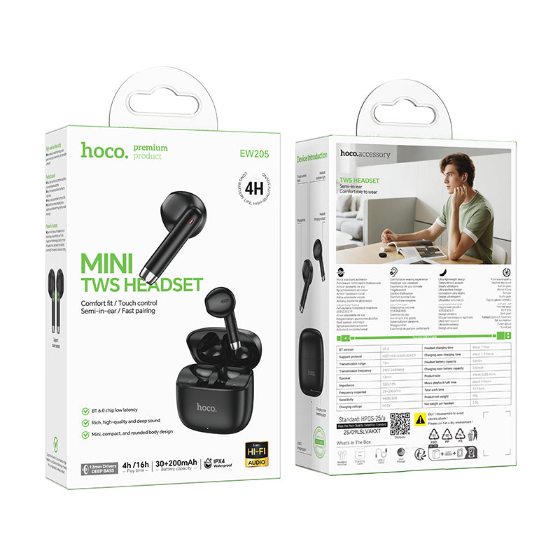 Hoco True Wireless Bluetooth Earbuds Bluetooth 6.0 IPX4 Sweatproof Bean Style EW205