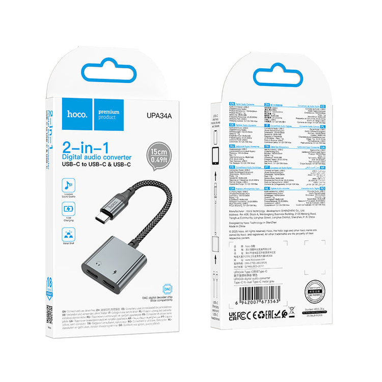 Hoco USB-C to Dual USB-C Splitter Adapter for Charging and Audio