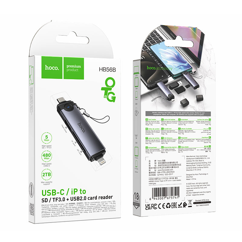 Hoco 3-in-1 USB-C and Lightning Card Reader for Phones and Tablets