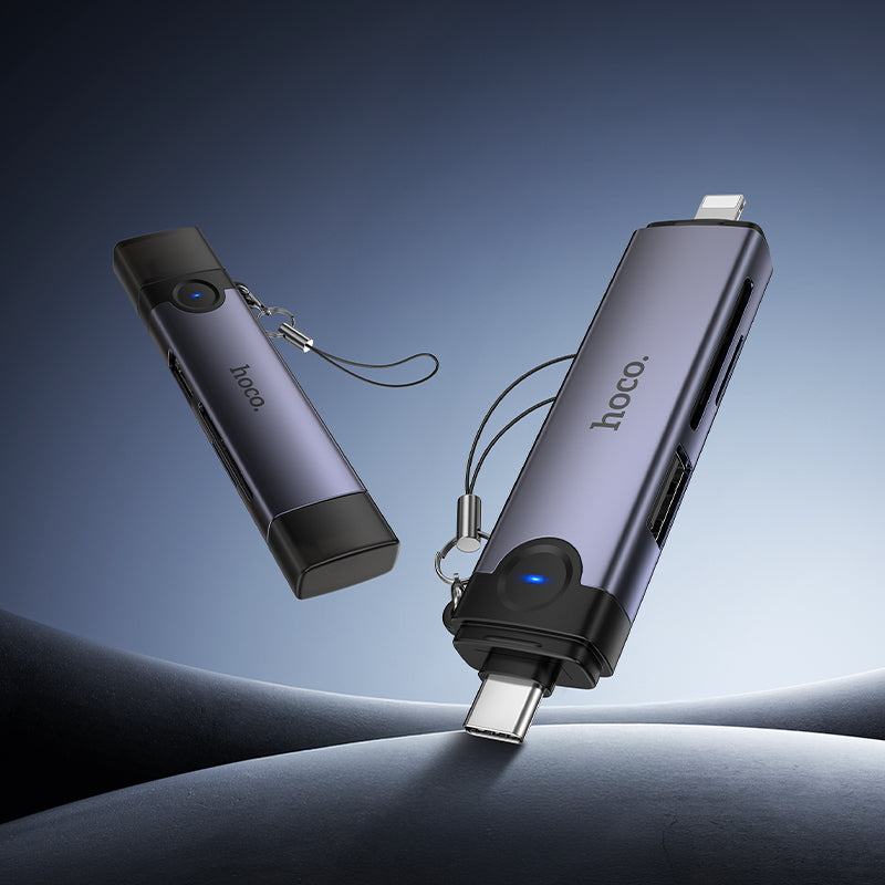 Hoco 3-in-1 USB-C and Lightning Card Reader for Phones and Tablets