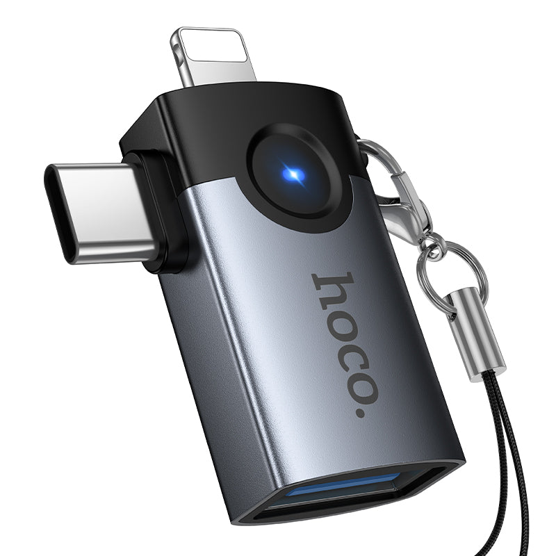 Hoco 2-in-1 Lightning and USB-C Male to USB-A Female Adapter Compact Portable UA46D