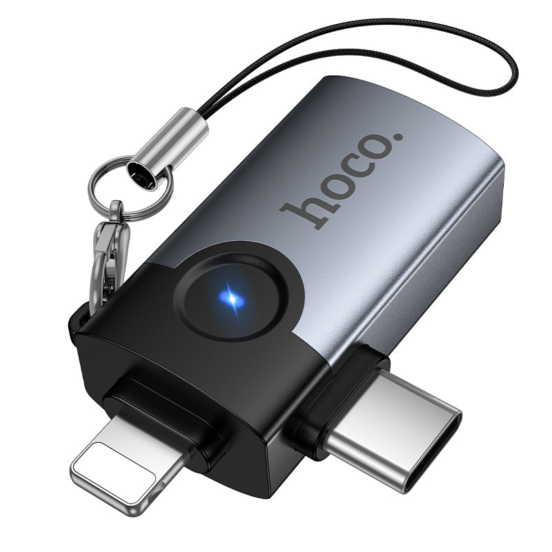 Hoco 2-in-1 Lightning and USB-C Male to USB-A Female Adapter Compact Portable UA46D