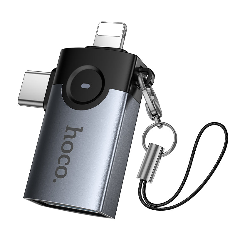 Hoco 2-in-1 Lightning and USB-C Male to USB-A Female Adapter Compact Portable UA46D