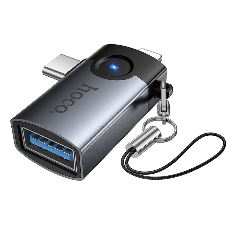Hoco 2-in-1 Lightning and USB-C Male to USB-A Female Adapter Compact Portable UA46D