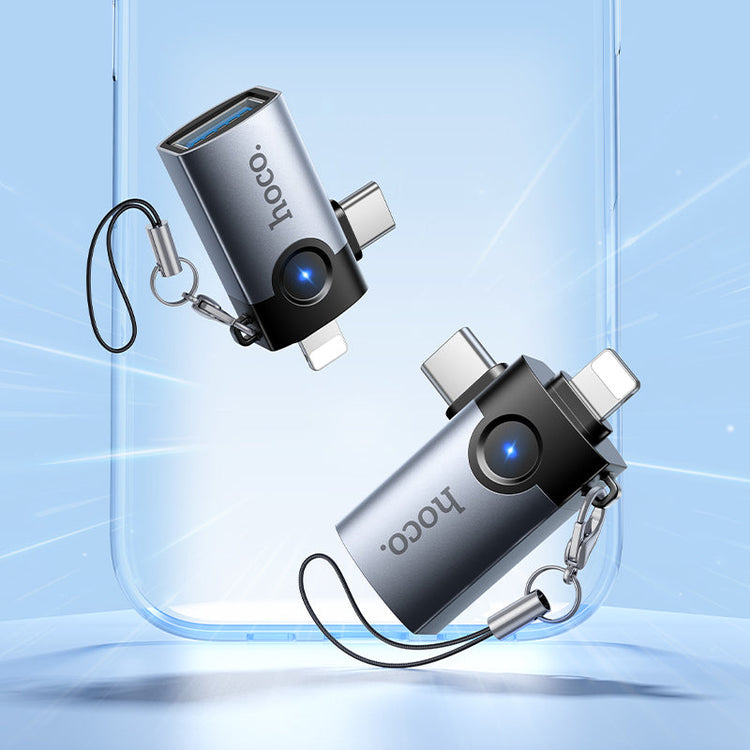 Hoco 2-in-1 Lightning and USB-C Male to USB-A Female Adapter Compact Portable UA46D