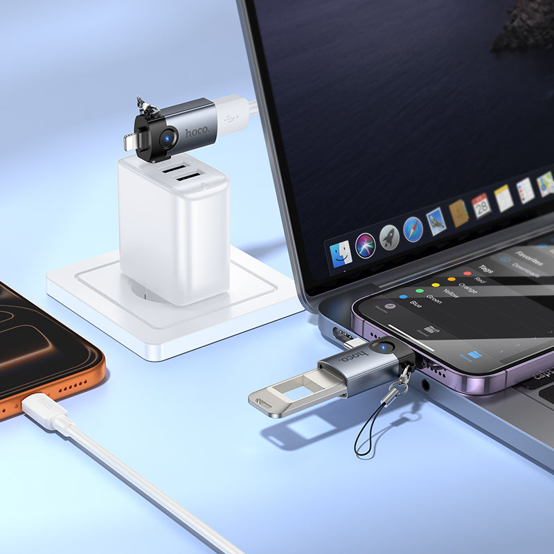 Hoco 2-in-1 Lightning and USB-C Male to USB-A Female Adapter Compact Portable UA46D